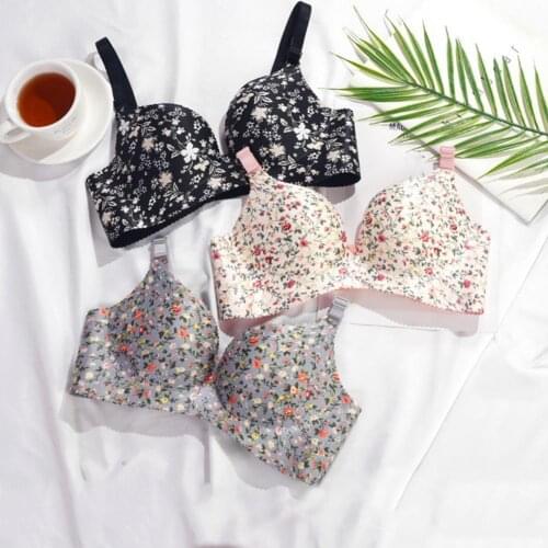 Bra Floral Print Seamless Women Push Up Padded Brassiere for Daily Wear