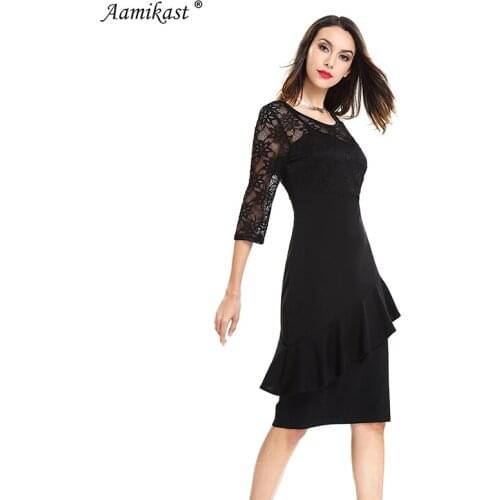 AAMIKAST Women Dress 2019 Sexy Autumn Vintage O-neck Elegant Three Quarter Sleeve Empire Evening Party Bodycon Pencil Dresses