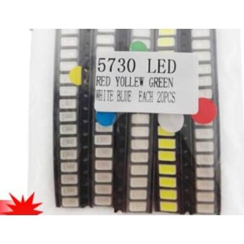 1bag/lot 5730 SMD LED Sample Bag Red Yellow Blue Green White 5 colors each 20pcs