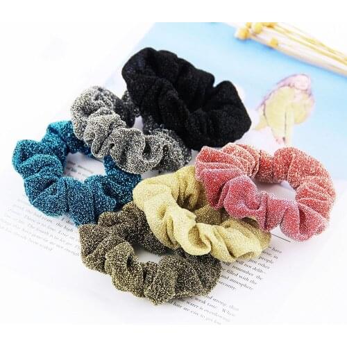 1pcs Shining 8cm sweet Glitter Metalic Fabric Hair Scrunchies Women Hair Accessories Tonytail Holder Elastic Hair Ties