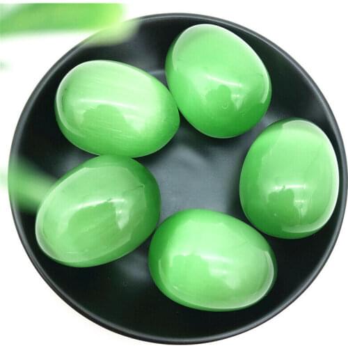 1PC Big Green Cats Eye Stone Egg Shaped Specimen Gemstone Crystal Healing Reiki Natural Stones and Minerals