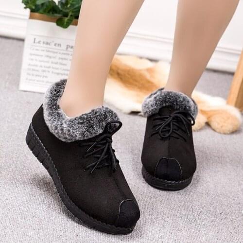 2020 Winter Cotton Shoes Womens New Comfortable Warm Low-heeled Wild Fashion Casual Shallow Boots Velvet Front Lace B22-16