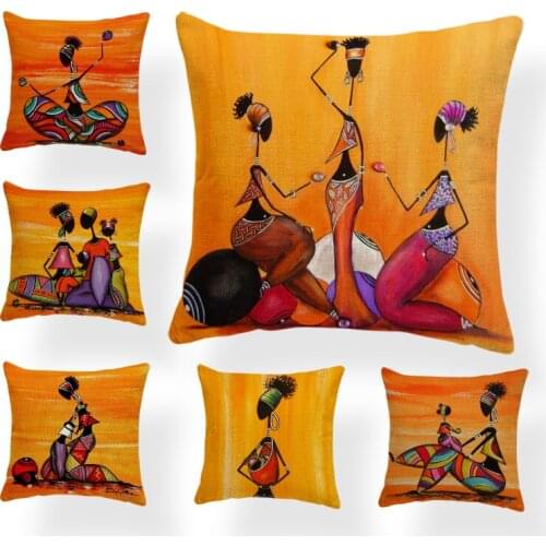 African Ethnic Woman Cushion Cover African Girl Decorative Pillow Case Linen Color Cloth Throw Pillow Cover for Sofa Home Decor