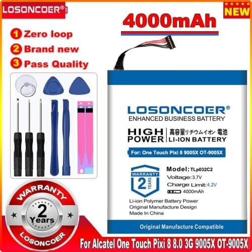 LOSONCOER TLp032C2 TLp032CC 4000mAh Battery For Alcatel One Touch Pixi 8 8.0 3G 9005X OT-9005X Mobile Phone Batteries
