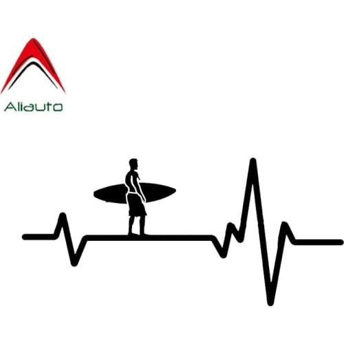 Aliauto Cretive Car Sticker Surfer Heart Beat Line Surfboard Automobiles Decorative PVC Decal Sun Protection Waterproof,15cm*7cm