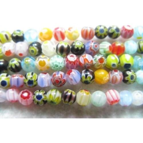 Free shipping! 4mm Round Millefiori LAMPWORK Glass Beads-Rainbow-300+beads/3Strands+ Bracelet Earrings Accessories A4