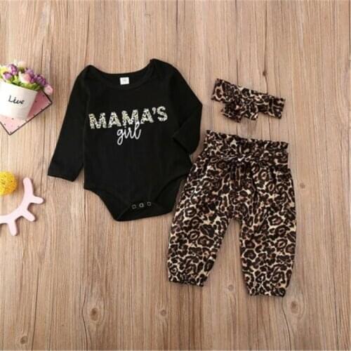 Free shipping Newborn Toddler Baby Girl clothes leopard print Pants bow Headband round neck long sleeve Bodysuit 3pc kids Outfit