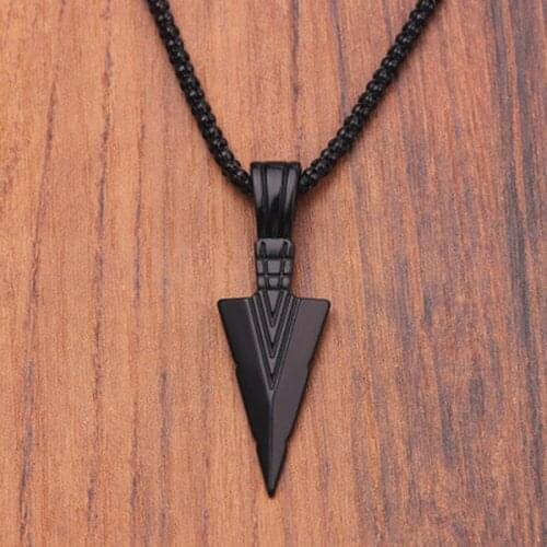 Mens Design Matte Black Long Necklace with Arrow Pendant Jewelry Chain Hip Hop Punk Rock Christmas Halloween Gift For Men Wome