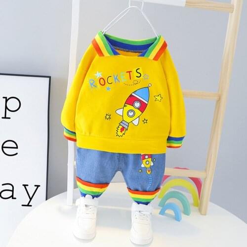 1-5 Years Old Children Clothes Sets Baby Boys Girls Long Sleeve Pullover Shirts Tops+Denim Pants 2Pcs Cartoon Kids Clothing