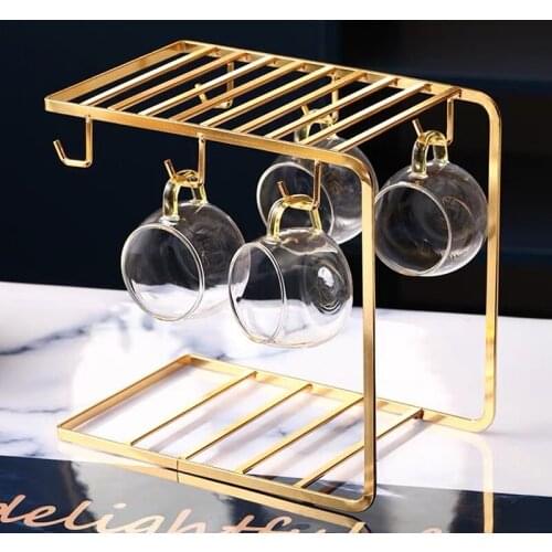 European Iron Storage Rack Coffee Cup Plate Glass Mug Cup Shelves Placement Drain Shelf Organizer Cafe Kitchen Storage Tools