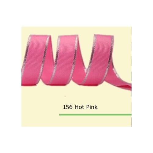 1-1/2"(38mm) Hot Pink Grosgrain Ribbon With Silver Edge 21 colors in stock