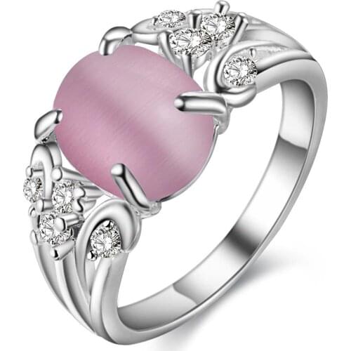 Hainon New Vintage Silver Color Pink Blue Green Opal Rings Jewellery for Women Unique Style Engagement Rings Distribution