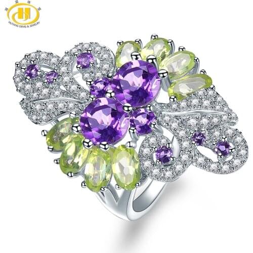 Hutang Engagement Wedding Rings Natural Colorful Gemstone African Amethyst Peridot 925 Sterling Silver Ring Fine Fashion Jewelry