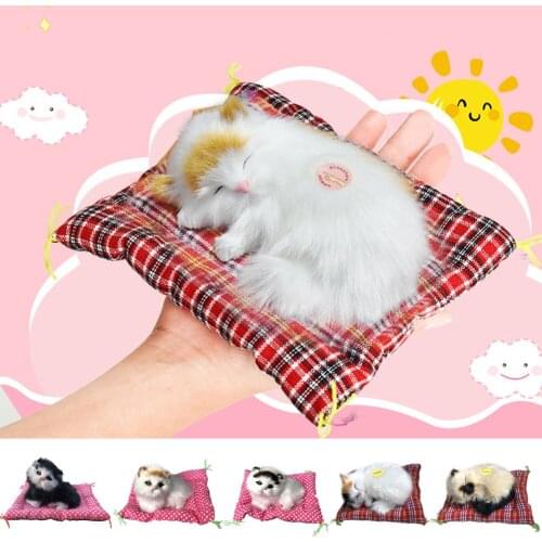 Simulation Plush Mat Cat Dog Toys Sleeping Neko Inu Stuffed Plush Pet Toy with Sound Bedroom Tabletop Car Decorations Kids Gifts