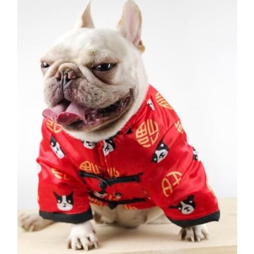 Chinese New Year Dog Coat Jacket Tang Suit Cat Poodle Schnauzer Pug Clothes French Bulldog Clothing Frenchies Dog Costume Outfit