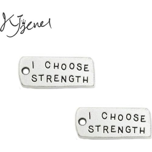 KJjewel Antique Silver Plated I Choose Strength Charms Pendants Jewelry Findings Accessories Making fit Bracelet DIY 22x9mm