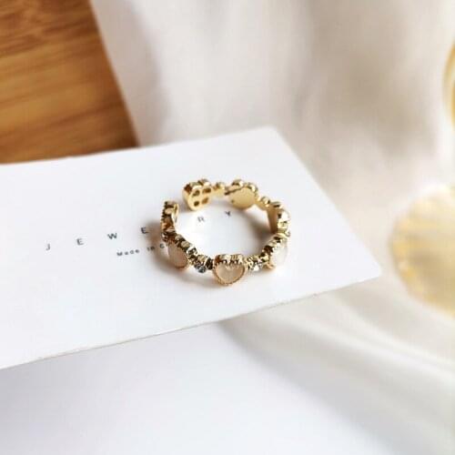 Korean Fashion Design Lovely Gold-plated Opal Heart Ring Womens Adjustable Finger Knuckle Ring Girl Jewelry Cocktail Ring