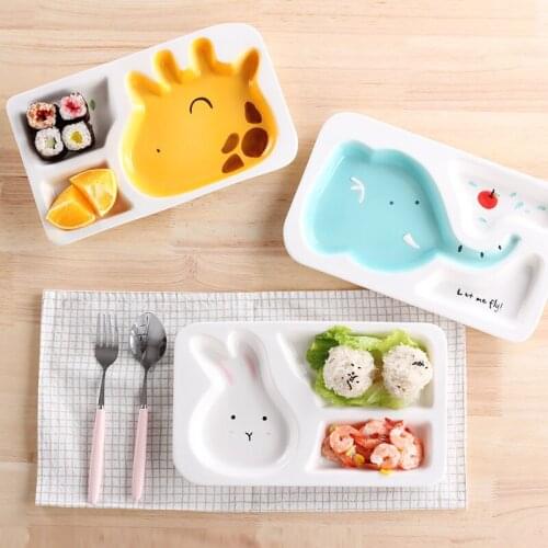 Creative 3 Pattern Ceramic Dinner Plate Cartoon Tableware Childrens Meal Dish Rabbit Elephant Breakfast Plate Household Plate