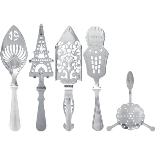 5 pcs Stainles Steel Absinthe Spoon Cocktail Bar Utensils Bitter Scoop Absinthe Glass Cup Drink Ware Drinking Spoons Filter