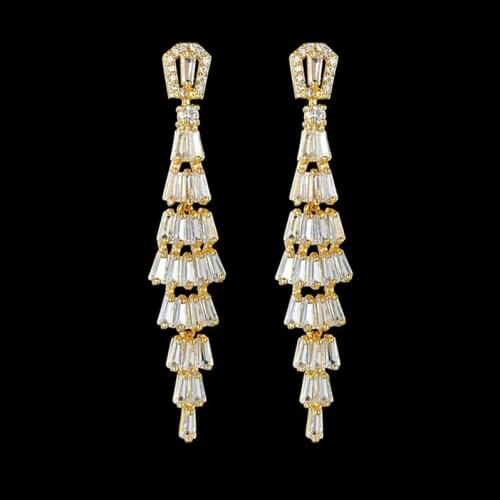 Long Fringe Copper Set AAA Zircon Earrings For Women 2020 Trend European American S925 Silver Needle Lavish Dinner Eardrop