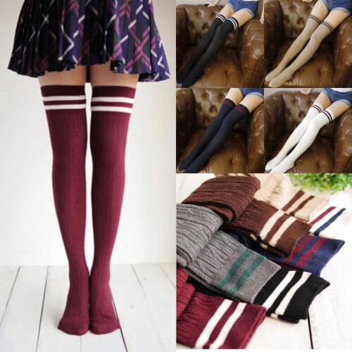 Sexy Fashion Striped Knee Socks Women Warm Long Stocking Cotton Thigh For Ladies High Over The Knee Stockings 2019