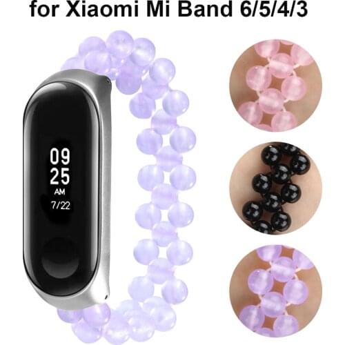 Beaded Straps for Xiaomi Mi Band 3 & Mi Band 4 Bracelet Wrist Strap Watch Bands Adjustable Elastic Jewelry pulsera opaska Purple