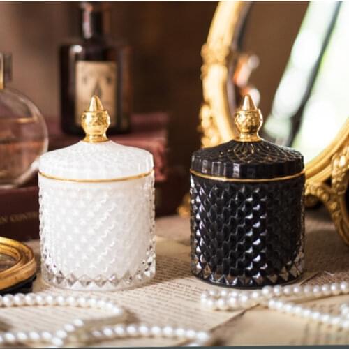 French Luxury Multicolor Glass Storage Jar with Lid Retro Aroma Candle Jar Simple Home Cotton Swab Jewelry Storage Box Home Deco