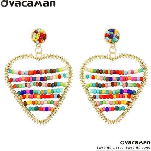 Dvacaman New Design Heart Shaped Drop Earrings Bohemian Multi Layered Colorful Beaded Statement Earrings for Women Jewelry Party