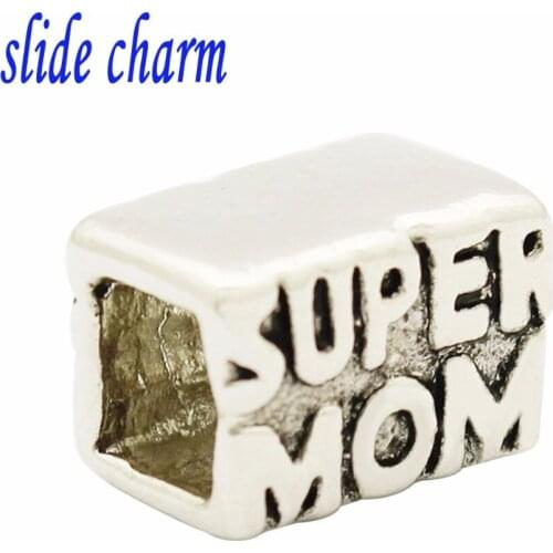 Slide charm Free shipping Mothers Day gift new market square mother amulet charm beads fit Pandora bracelet