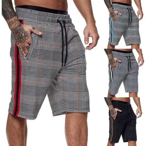 Fashion Men Shorts 2020 Summer Mens Plaid Shorts Elastic Waist Fitness Shorts Men Casual Striped Jogger Shorts Bermuda Masculina
