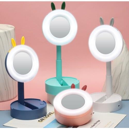 Folding Desktop Light Cartoon vanity Desk Table Lamp Usb Charging LED Makeup Mirror Lights Gifts For Women Girls Female Kids