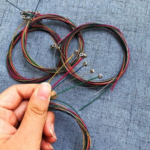 6pcs Acoustic Guitar Strings Acoustic Guitar Replacement Steel Strings Rainbow Copper Colour Folk Acoustic Guitar Strings Set