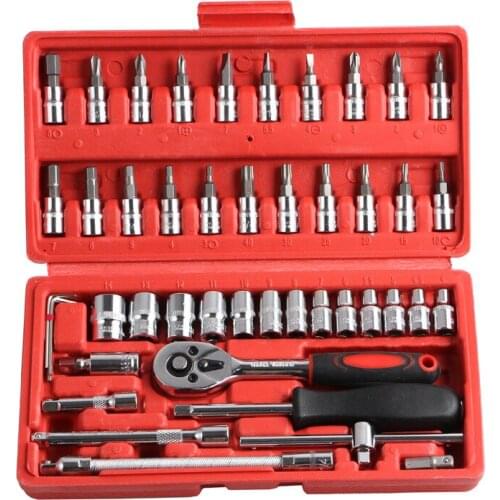 46 Pcs Steel Combination Tool Batch Head Ratchet Pawl Socket Set Car Repair Tool Wrench Spanner Screwdriver Household