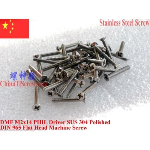 DIN 965 Stainless Steel Screws M2x14 Flat Head 0# Phillips Driver A2-70 Polished 100 pcs