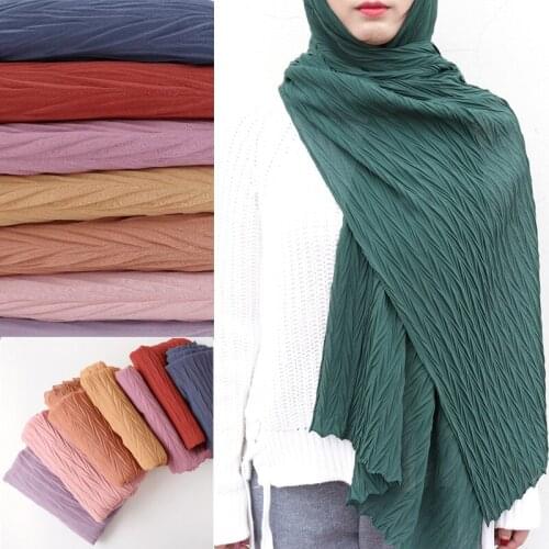 Women plain chiffon scarf Head hijab wrap solid full cover-up shawls foulard femme headband crinkle muslim hijabs store