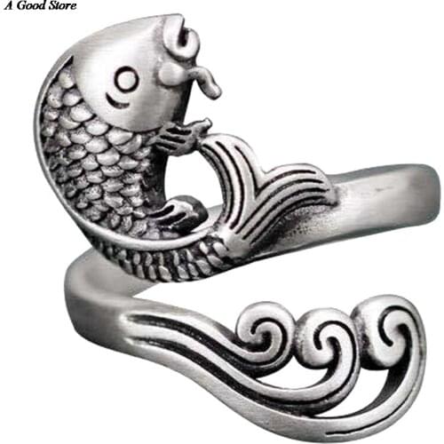Retro Open Adjustable Ring Animal Jewelry Like A Fish In Water Koi Ring For Women Christmas Gifts Ladies Boho Jewelry