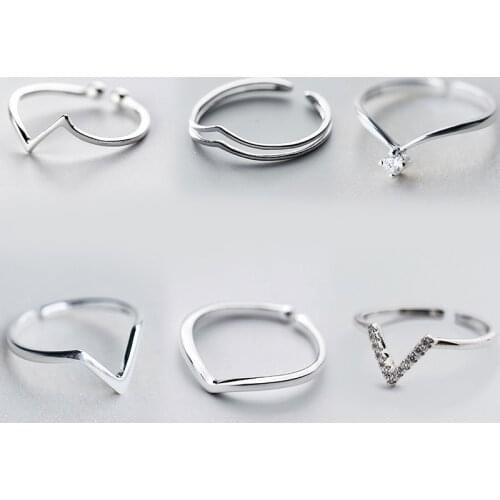 925 Sterling Silver Geometric Wave Letter V Open Rings Fine Jewelry For Women Original Wedding Fashion Brand Ring Jewelry Gift