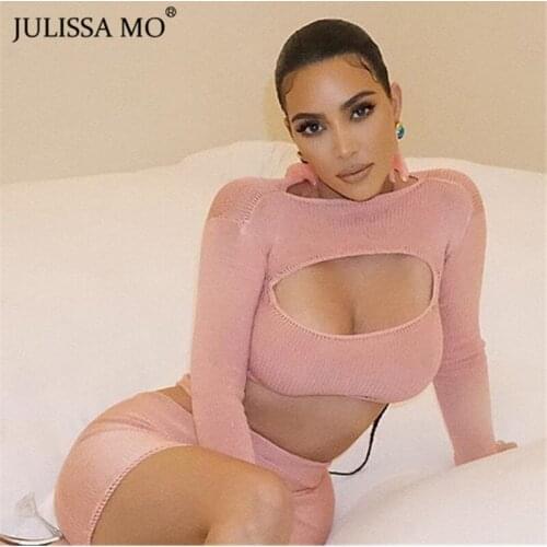 JULISSA MO See Through Bodycon Dress Women Summer Sexy Hollow Out Mini Dresses Female Two Piece Set Sparkly Night Party Vestidos