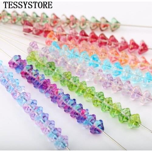 20pcs Lily Flower Shape Lampwork Beads Multi Gradient Color Glass Beads For Jewelry Making Hairpin Handmade DIY Accessories