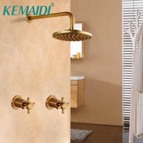 KEMAIDI Antique Brass Bathtub Basin Shower Mixer Tap Bathroom Sink Mixer Tap Faucet 3 Pcs Shower Faucet Dual Handle Sink