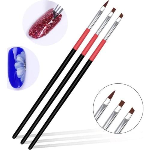3Pcs Nail Art Brush Pen Flat Painting Drawing Carving Builder UV Gel Polish Liner Brush Dotting Pen Wooden Handle Manicure Tool