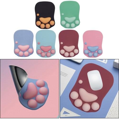 3D Mouse Pad Cat Paw with Wrist Support Silicone Mousepad for Home Office Non-Slip Lightweight