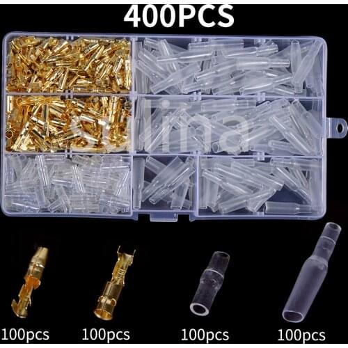 400/600PCS Car Auto Motorcycle Bullet Terminals Electrical Wire Connectors Gold Brass Bullet Connectors With Insulation Sheath