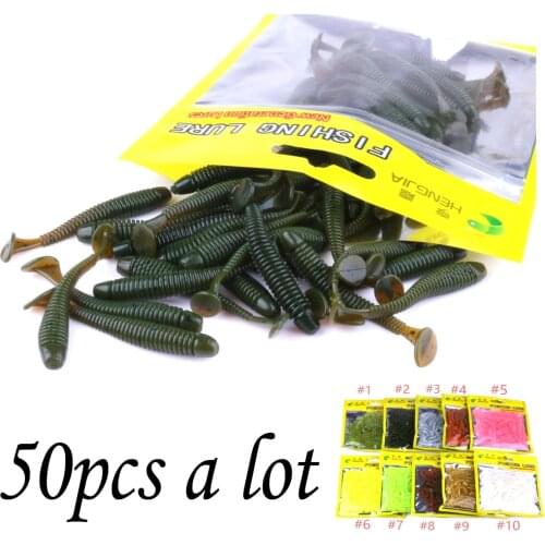 50 Pcs/Bag T Tail Silicone Soft Bait Fishing Artificial Worms Soft Lures Carp Fishing Accessories