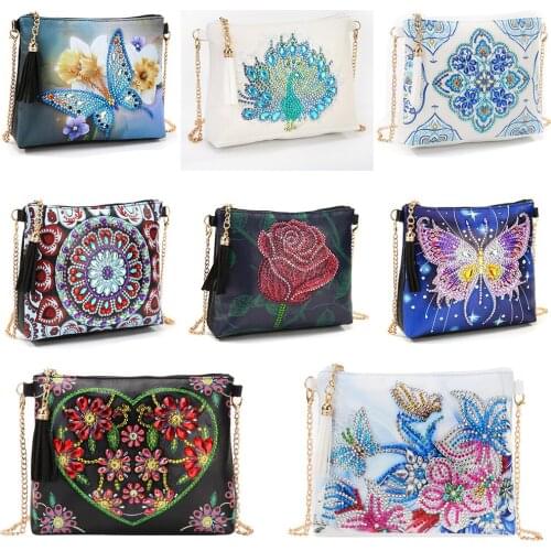 5D DIY Diamond Painting Peafowl Butterfly Flower Leather Crossbody Chain Bags DIY Diamond Embroidery Bag Wallet Pouch