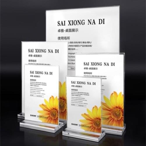 A4 Acrylic Sign Holder t Shape Table Top Double Side Restaurants Menu Display Stand Portrait Style Ad Poster Frame