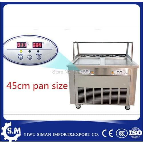 45cm automatic flat pan ice cream rolling roller machine stainless steel fried ice cream machine with defrost plate and cover