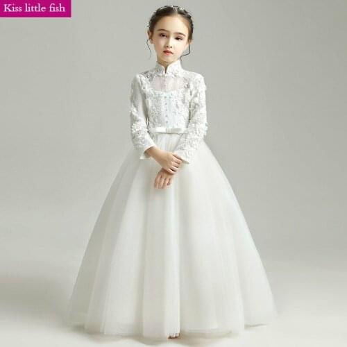 Free Shipping Flower Girls Dresses for Party and Wedding First Communion Party Decorations Floor Length Long sleeve