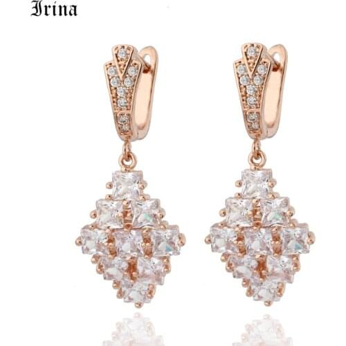 Irina Micro Pave AAA Zircon Stone Silver Color Drop Earrings Women Luxury Brand Geometry Square Crystal Earrings