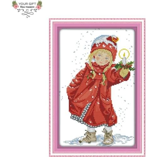 Joy Sunday R637 Free Shipping 14CT 11CT Counted and Stamped Home Decor Christmas Candle Needlework Embroidery Cross Stitch kits